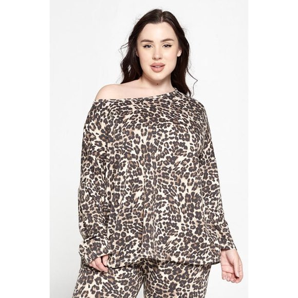 PLUS SIZE - Leopard Print Lounge Set - Picture 1 of 2